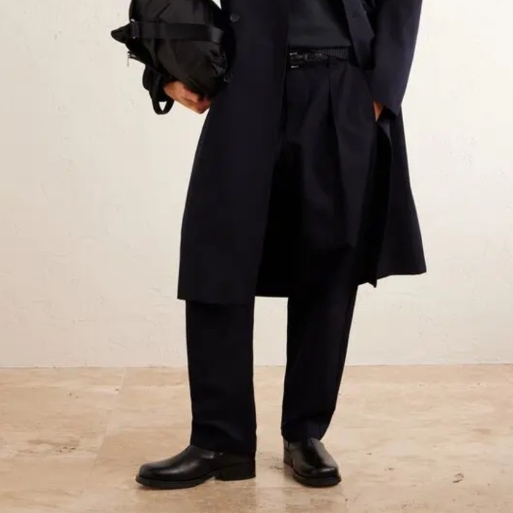 A.P.C Rue Madame Paris Cotton Pleated Pressed Trousers Navy Tapered Size Small